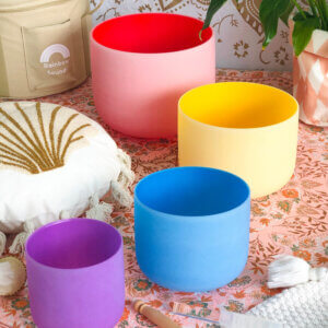 Set of 4 Colour Crystal Singing Bowls in Carry Bag (C4, E4, G4 & B4)